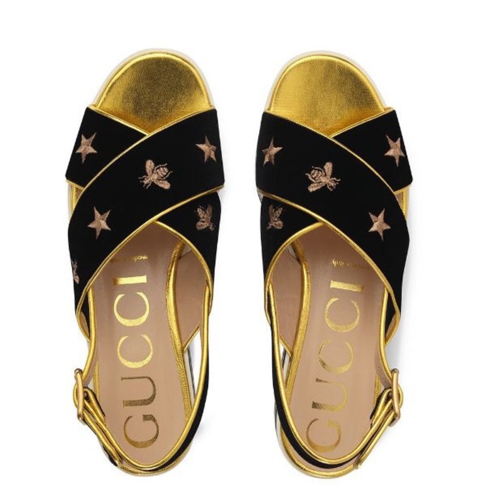 🚨 GUCCI Velvet Crossover Platform Sandal